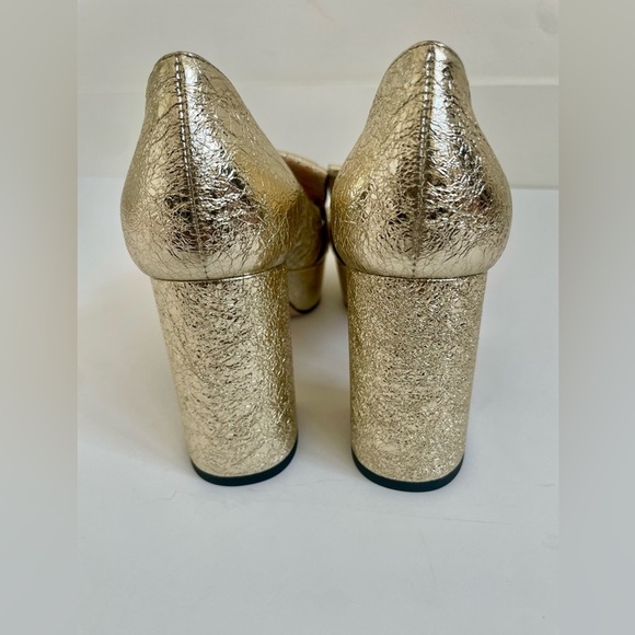 Gucci Metallic Gold Marmont GG Platform Platino Fringe Logo Block Heel pumps 38 - Picture 6 of 13